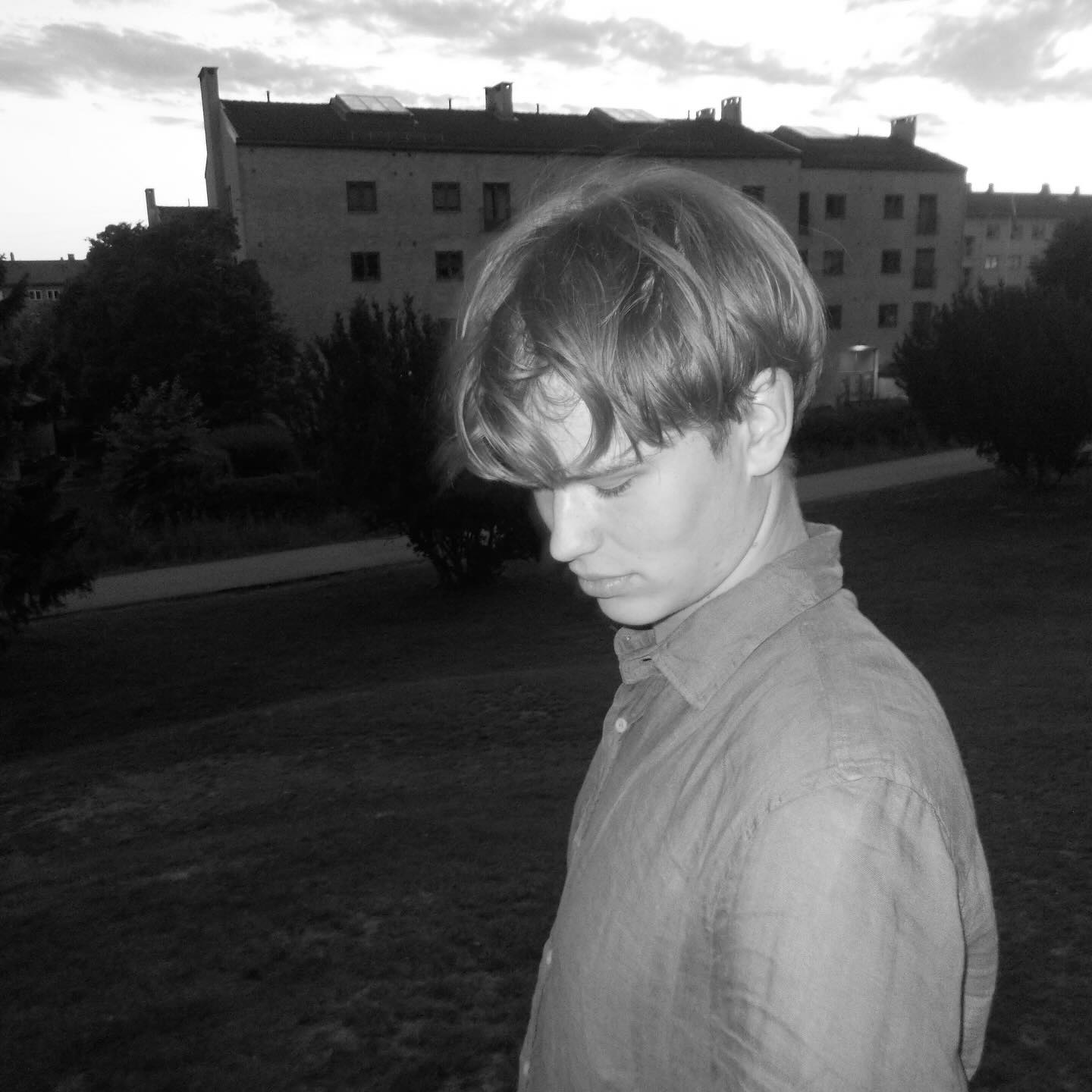dentist outdoors, looking down, photographed in black and white.